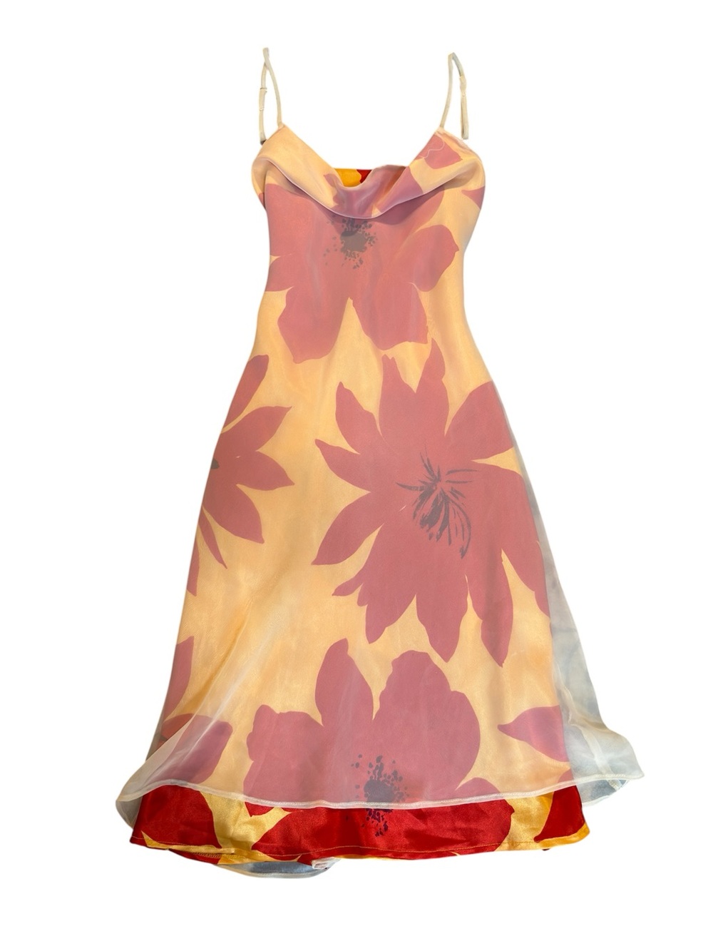 Minelli Yellow Slip Dress with Pink Floral Print